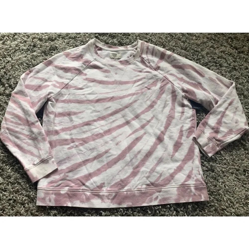 NWT Lucky Brand BOHO Pink White Tie Dye Crew Neck Pull Over Sweatshirt sz XL